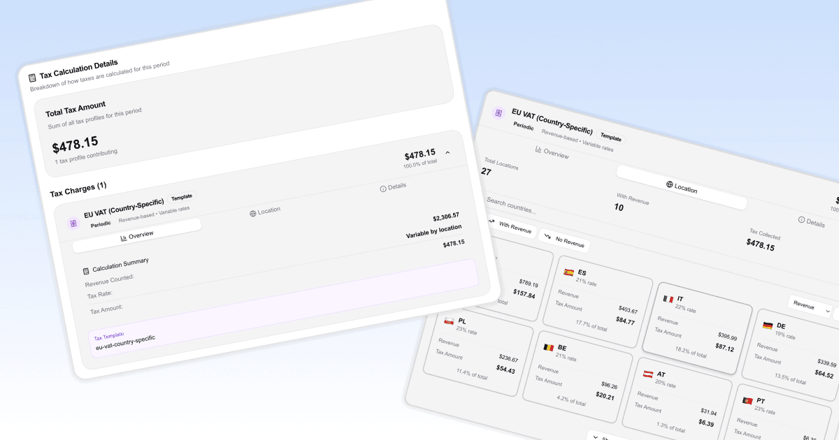 Tax details modal with tax profile opened