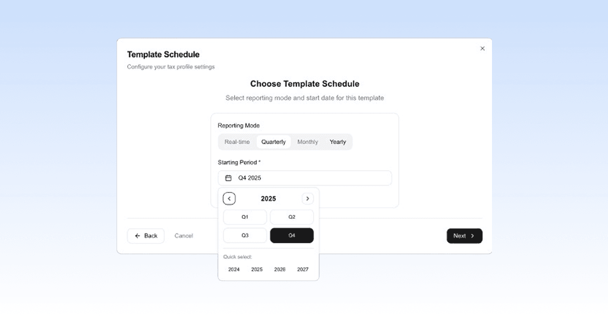 Profitone tax quarterly date picker